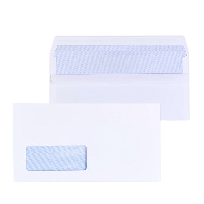 100 x DL Window Self Seal Envelopes 110x220mm - White, 80gsm